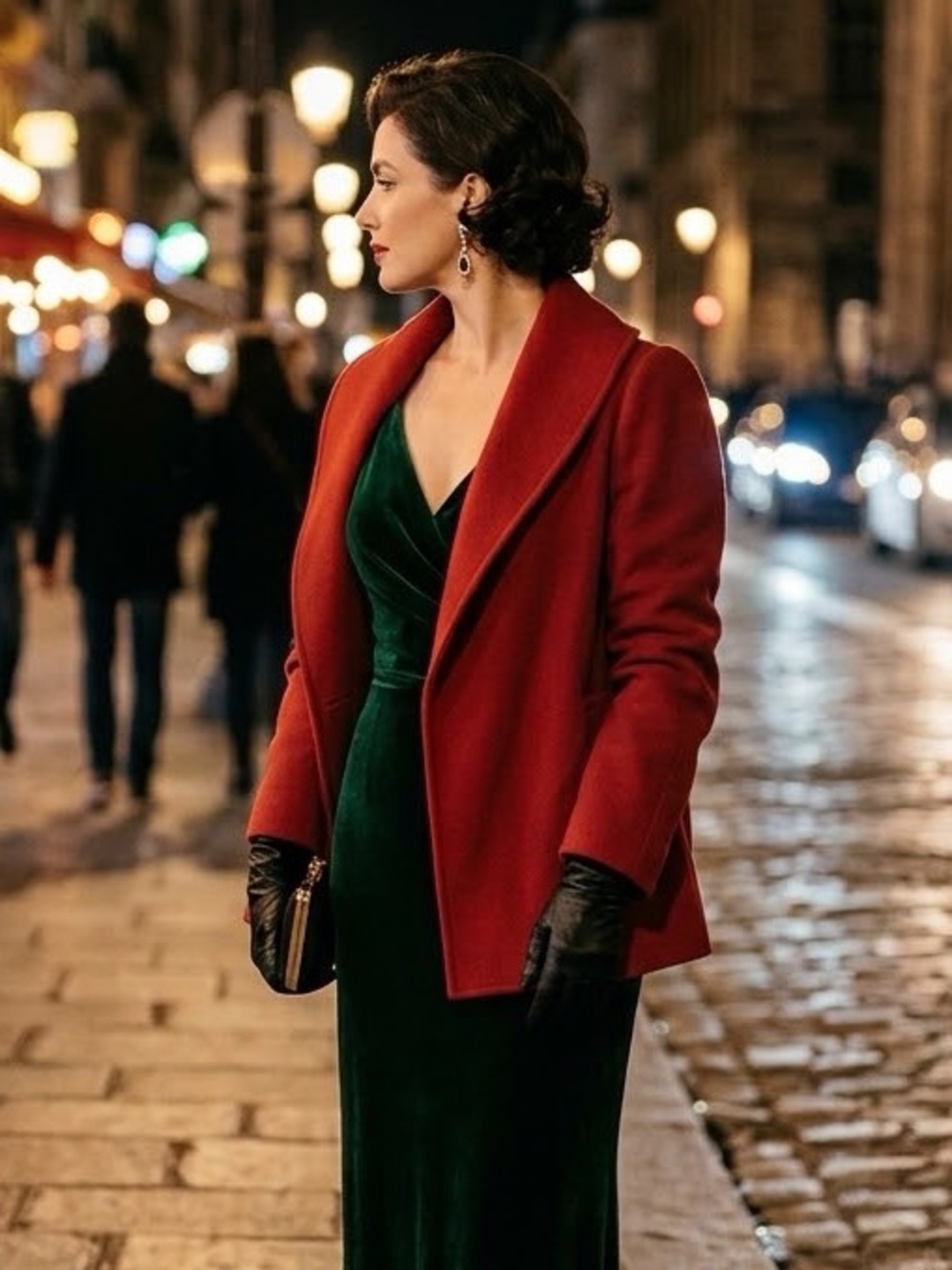 Anne Klein Red Wool Blend Cape Coat Jacket Shawl Collar‎ Swing Style Small
